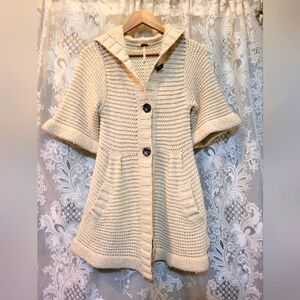 Free People Womens Size S Creme Crocheted Hooded 3/4 Sleeve Babydoll Cardigan